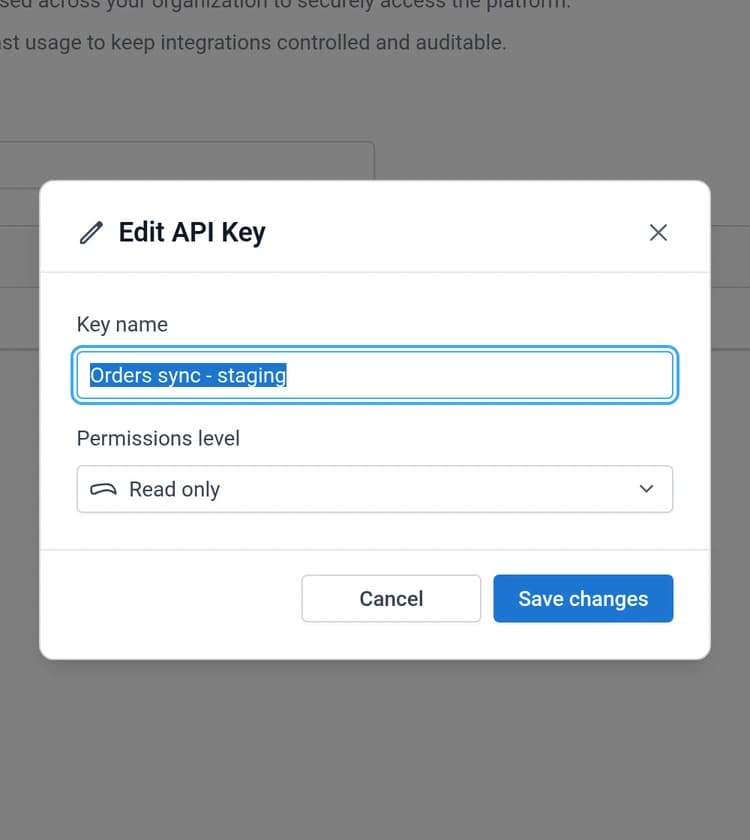 The Edit API Key dialog