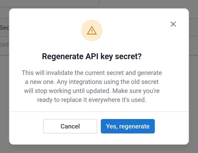 The confirmation dialog for regenerating a secret